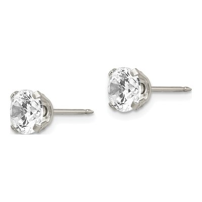 Stainless Steel 7mm Round CZ Stud Earrings – view 2