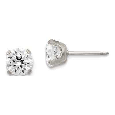 Stainless Steel 7mm Round CZ Stud Earrings