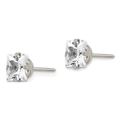 Stainless Steel 7mm CZ Square Stud Earrings – view 2
