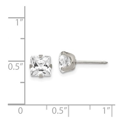 Stainless Steel 7mm CZ Square Stud Earrings – view 4