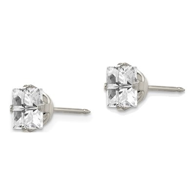 Stainless Steel 7mm CZ Square Stud Earrings – view 2