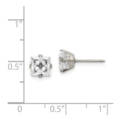 Stainless Steel 7mm CZ Square Stud Earrings – view 4