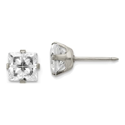 Stainless Steel 7mm CZ Square Stud Earrings