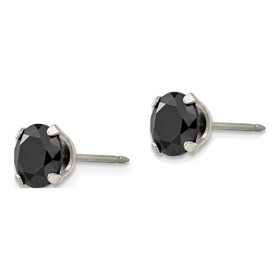 Stainless Steel 7mm Round CZ Stud Earrings – view 2