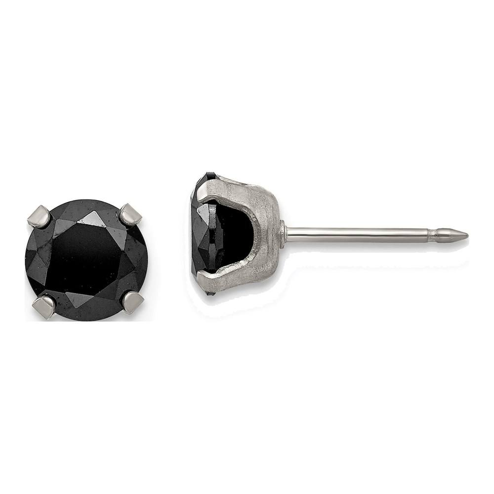 Stainless Steel 7mm Round CZ Stud Earrings