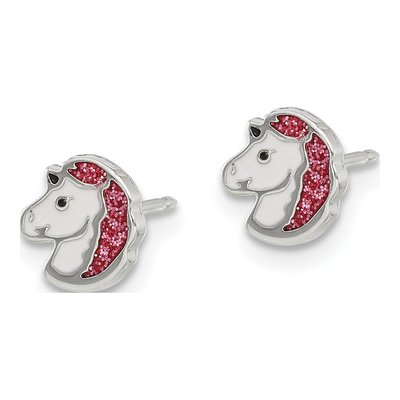 Stainless Steel Girls' Unicorn Enamel Stud Earrings – view 2