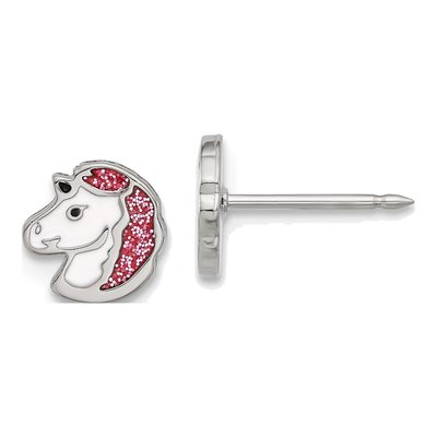 Stainless Steel Girls' Unicorn Enamel Stud Earrings