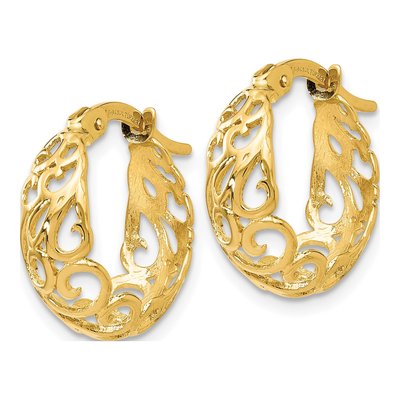 14K Yellow Gold 15mm Filigree Hoop Earrings – view 3