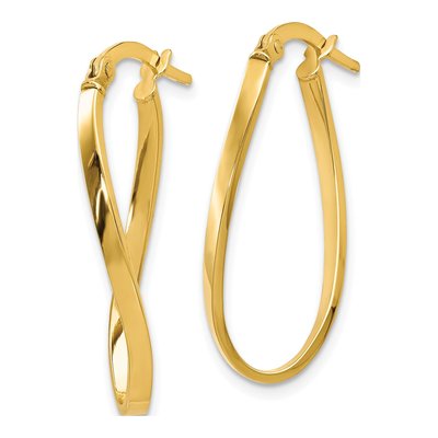 14K Yellow Gold Twisted Oval Hoop Earrings – view 3