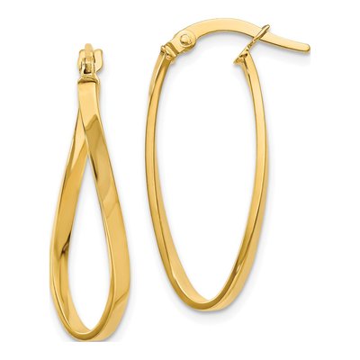 14K Yellow Gold Twisted Oval Hoop Earrings