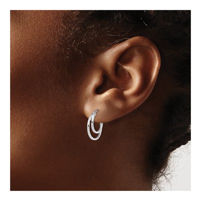 14K White Gold 2-Row Stacked Hoop Earrings – view 5