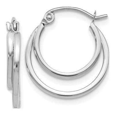 14K White Gold 2-Row Stacked Hoop Earrings