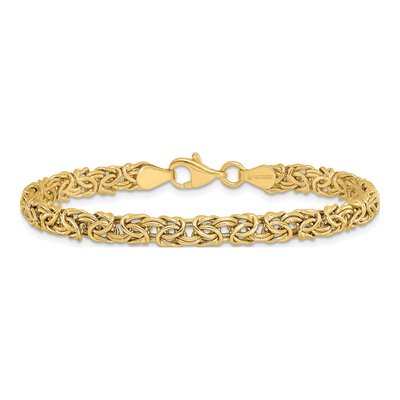 14K Yellow Gold 5mm Hollow Byzantine Fancy Link Chain Bracelet – view 4