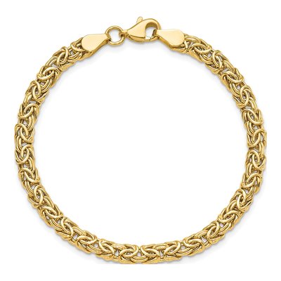 14K Yellow Gold 5mm Hollow Byzantine Fancy Link Chain Bracelet – view 5