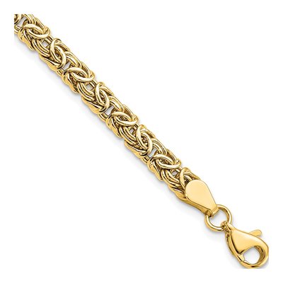 14K Yellow Gold 5mm Hollow Byzantine Fancy Link Chain Bracelet