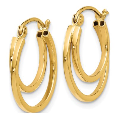 14K Yellow Gold 2-Row Stacked Hoop Earrings – view 3