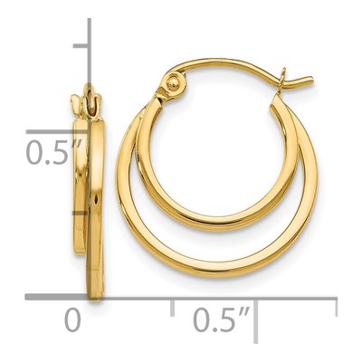 14K Yellow Gold 2-Row Stacked Hoop Earrings – view 5