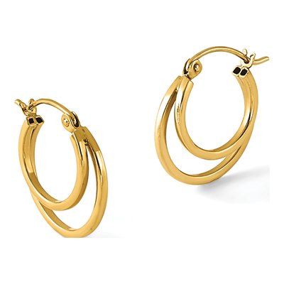 14K Yellow Gold 2-Row Stacked Hoop Earrings – view 7
