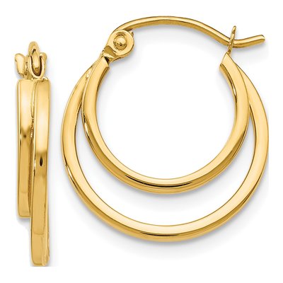 14K Yellow Gold 2-Row Stacked Hoop Earrings