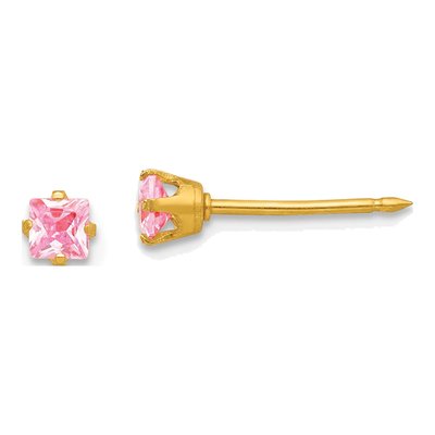 14K Yellow Gold CZ Square Stud Earrings