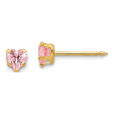 14K Yellow Gold CZ Heart Stud Earrings