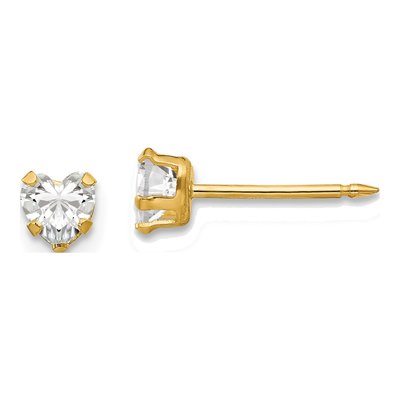 14K Yellow Gold CZ Heart Stud Earrings