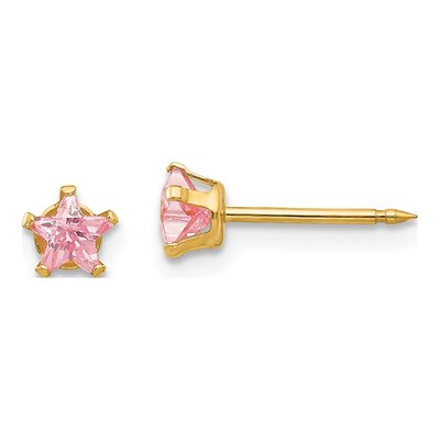 14K Yellow Gold CZ Star Stud Earrings