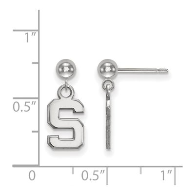 Michigan State University 14K White Gold Ball Letter S Dangle Earrings – view 2