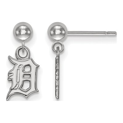 Detroit Tigers 14K White Gold Letter D Dangle Earrings