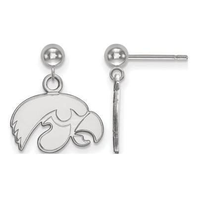 University of Iowa 14K White Gold Hawk Ball Dangle Earrings