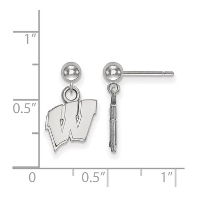 University of Wisconsin 14K White Gold Ball Letter W Dangle Earrings – view 2