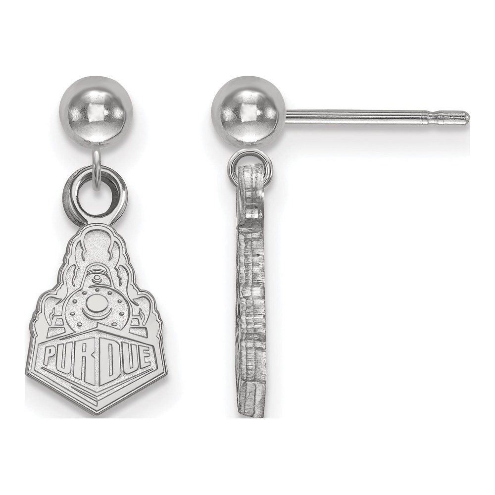 14K White Gold Logoart Purdue University Boilermakers Train Logo Dangle Ball Post Earrings