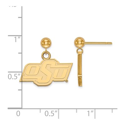 Oklahoma State University 14K Yellow Gold O-S-U Ball Dangle Earrings – view 2