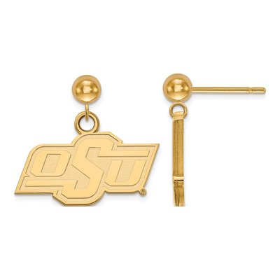Oklahoma State University 14K Yellow Gold O-S-U Ball Dangle Earrings