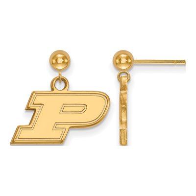 Purdue University 14K Yellow Gold Letter P Dangle Earrings