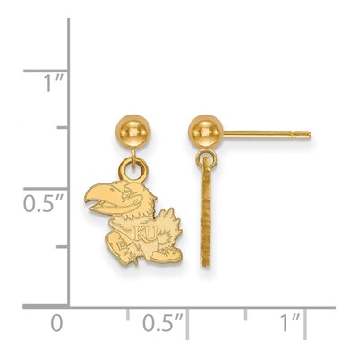 University of Kansas 14K Yellow Gold Jayhawk Ball Dangle Earrings – view 2