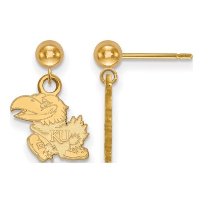 University of Kansas 14K Yellow Gold Jayhawk Ball Dangle Earrings