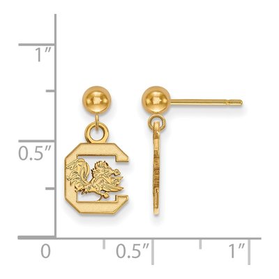 University of South Carolina 14K Yellow Gold USC Gamecocks Ball Dangle Earrings – view 2