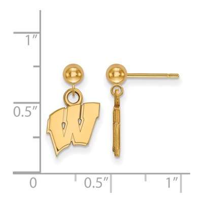 University of Wisconsin 14K Yellow Gold Badgers Letter W Dangle Earrings – view 2