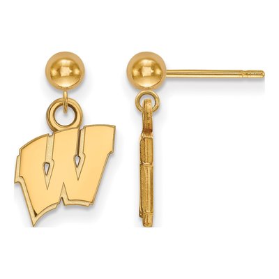 University of Wisconsin 14K Yellow Gold Badgers Letter W Dangle Earrings