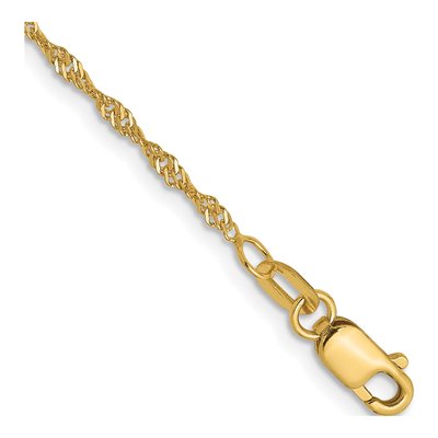 14K Yellow Gold 1.3mm Diamond-Cut Singapore Chain Bracelet