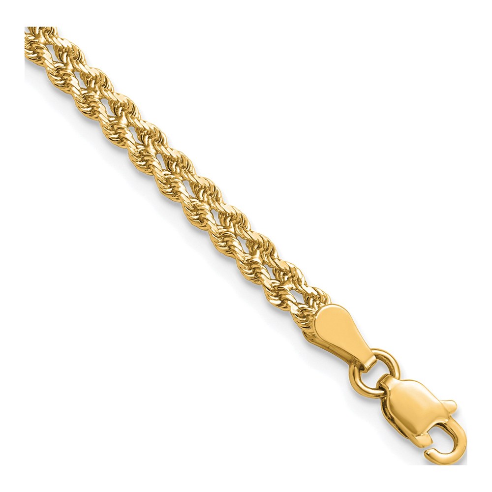 14K Yellow Gold 3mm Diamond-Cut Double Rope Chain Bracelet