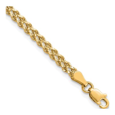 14K Yellow Gold 3mm Diamond-Cut Double Rope Chain Bracelet