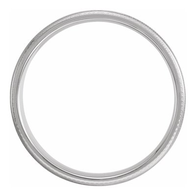 Sterling Silver 6mm Knurled Stepped-Edge Flat Wedding Band – view 2