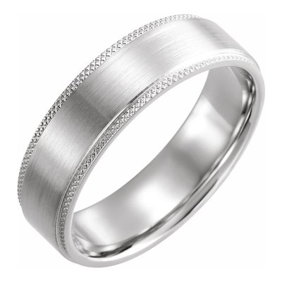 Sterling Silver 6mm Knurled Stepped-Edge Flat Wedding Band