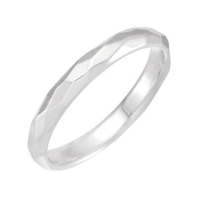 Sterling Silver 3mm Geometric Faceted Comfort-Fit Flat Wedding Band