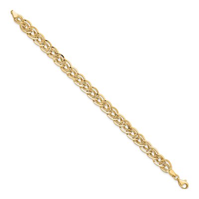 10K Yellow Gold 8mm Hollow Triple Fancy Link Chain Bracelet – view 3