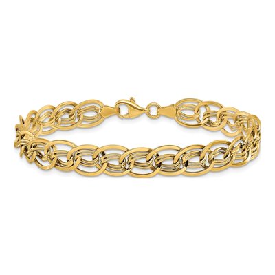 10K Yellow Gold 8mm Hollow Triple Fancy Link Chain Bracelet – view 4