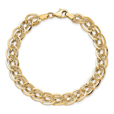 10K Yellow Gold 8mm Hollow Triple Fancy Link Chain Bracelet – view 5