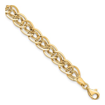 10K Yellow Gold 8mm Hollow Triple Fancy Link Chain Bracelet